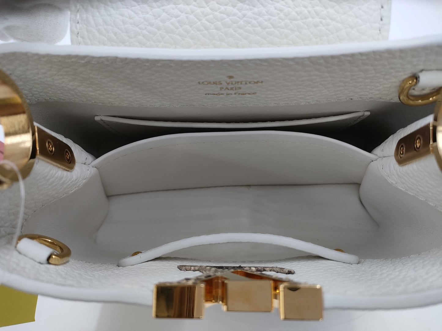 LOUIS VUITTON Louis Vuitton Logo Capucines Mini White Python RFID Handbag