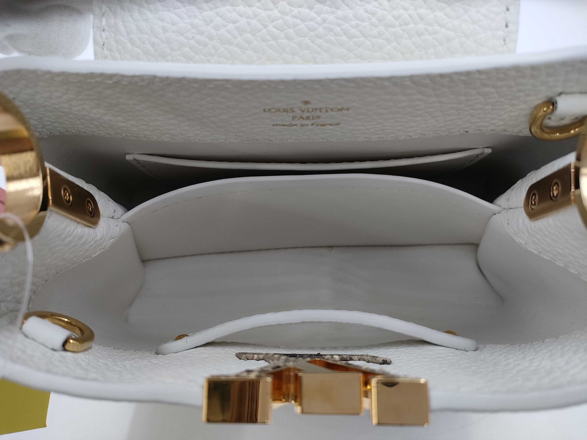 LOUIS VUITTON Louis Vuitton Logo Capucines Mini White Python RFID Handbag