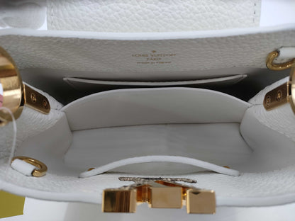 LOUIS VUITTON Louis Vuitton Logo Capucines Mini White Python RFID Handbag