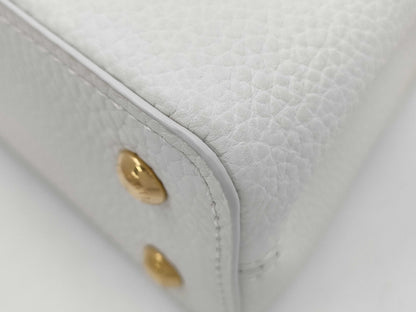 LOUIS VUITTON Louis Vuitton Logo Capucines Mini White Python RFID Handbag