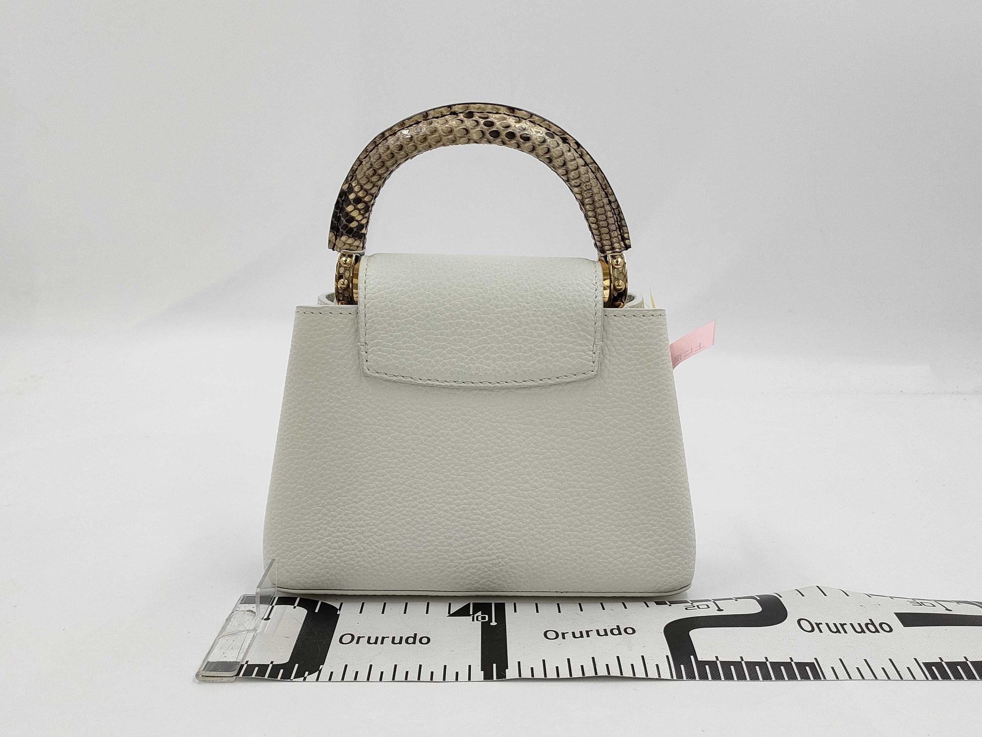 LOUIS VUITTON Louis Vuitton Logo Capucines Mini White Python RFID Handbag