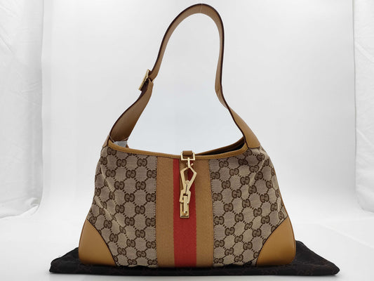 GUCCI GUCCI Jackie Shelly 001/4057 Shoulder Bag GG Canvas Leather Handbag Yellow Bag