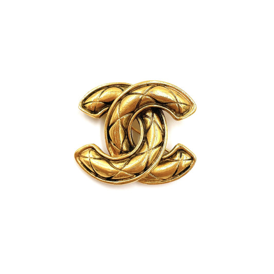 CHANEL Coco Mark Matelasse Gold Vintage 1159 Brooch