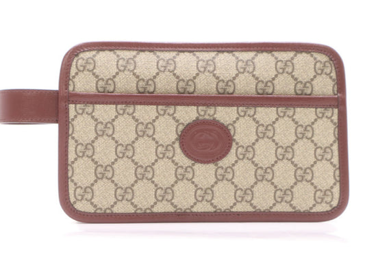 GUCCI 625764 Canvas and Leather GG Supreme Interlocking G Beige Red Handbag