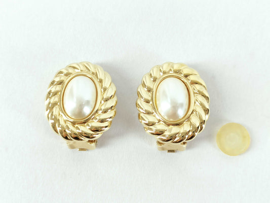 Dior Gold/Pearl-Effect Earrings