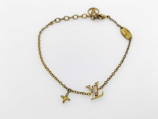 LOUIS VUITTON M00587 LOUIS VUITTON Gold Rhinestone LV Logo Bracelet Bracelet/Bangle