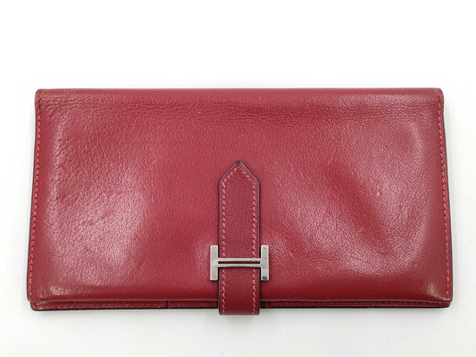 HERMES Bearn Soufflet □H Red Wallet
