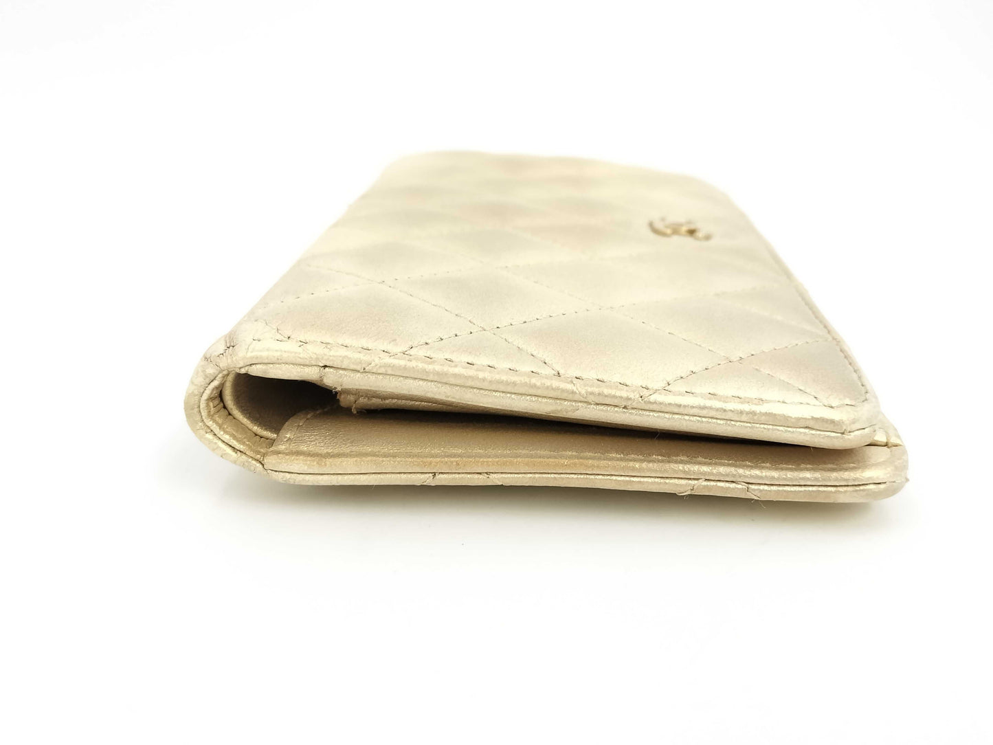 CHANEL Matelasse Lambskin Gold Long Wallet with Seal