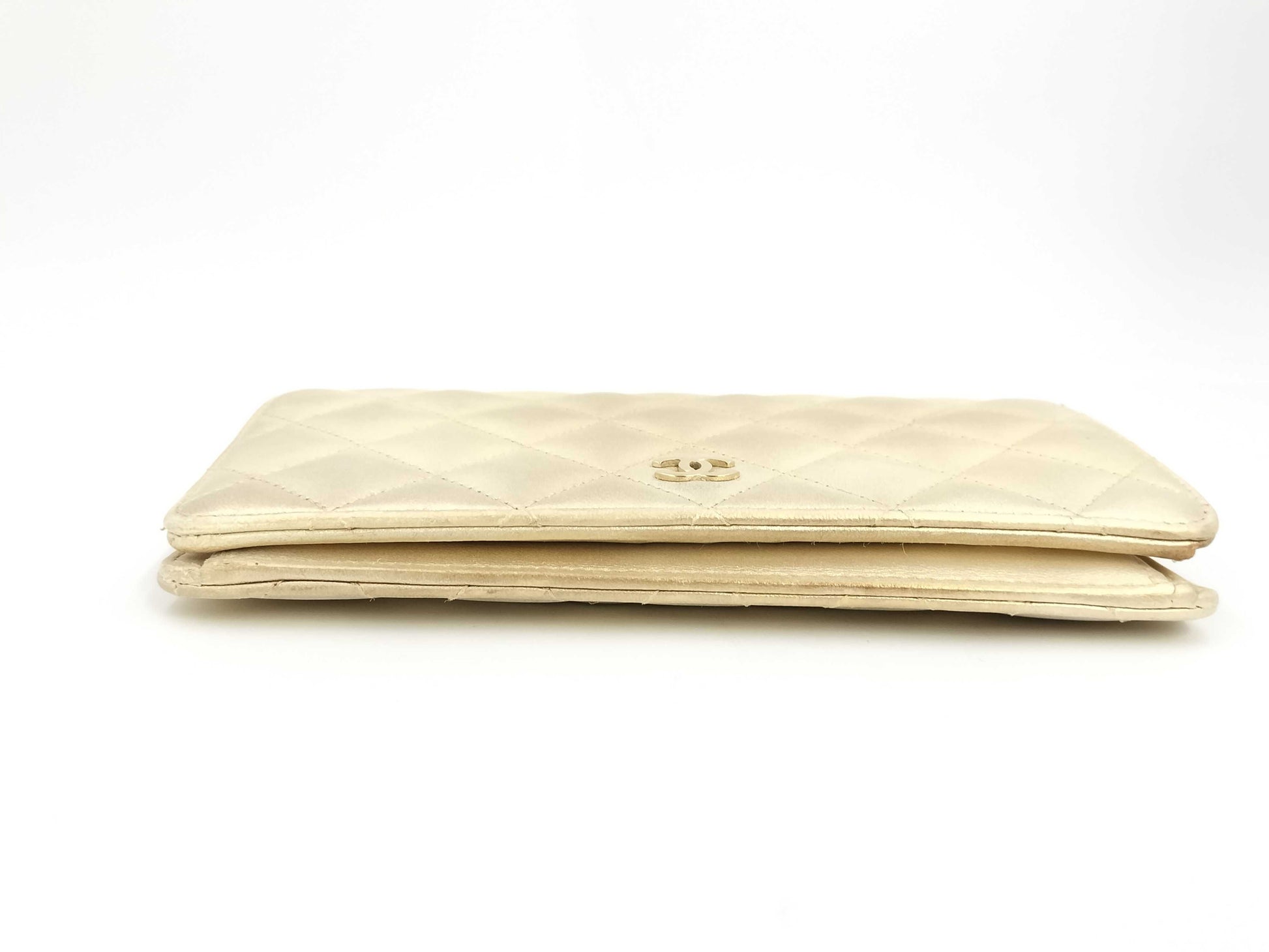 CHANEL Matelasse Lambskin Gold Long Wallet with Seal