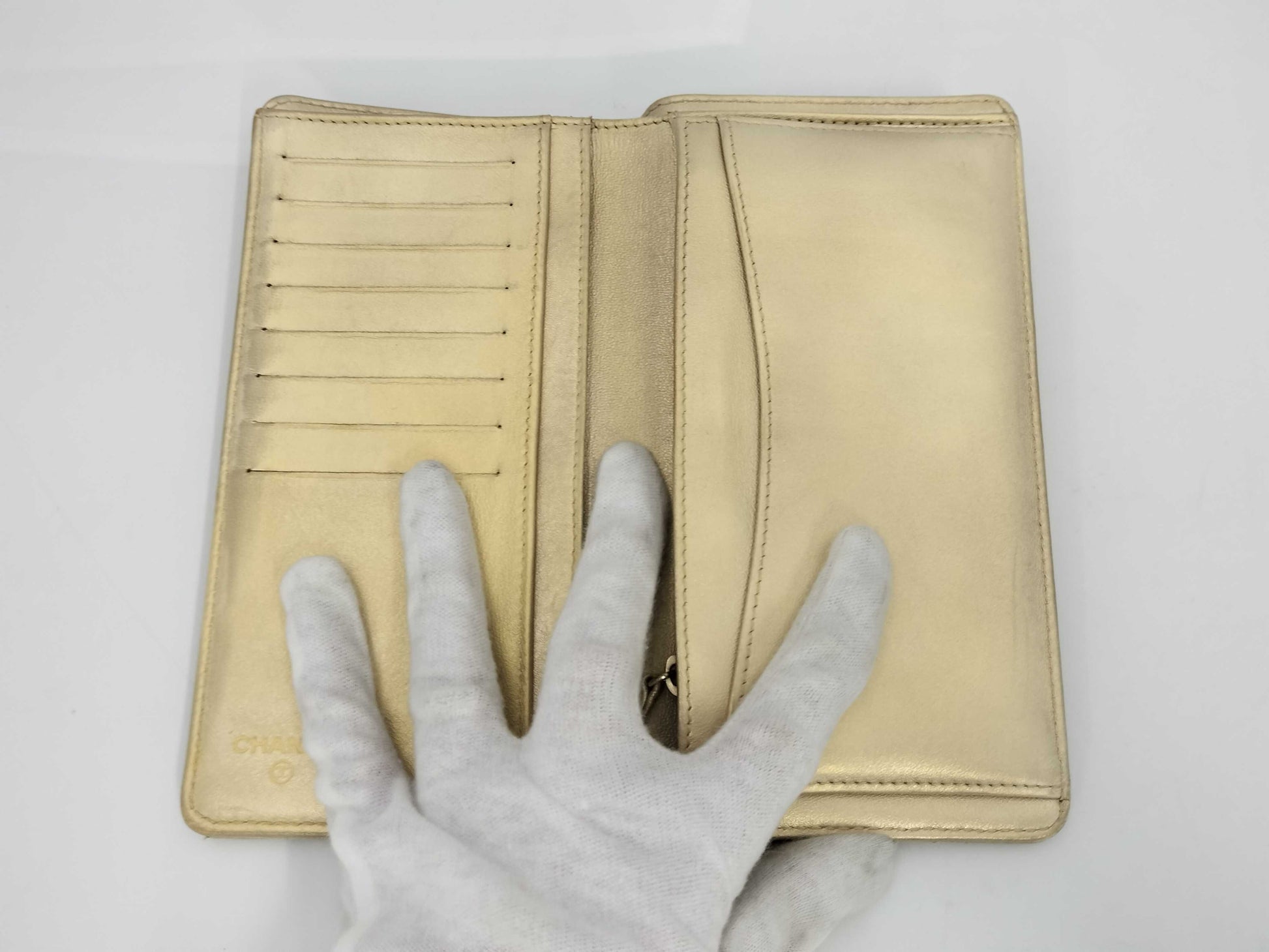 CHANEL Matelasse Lambskin Gold Long Wallet with Seal