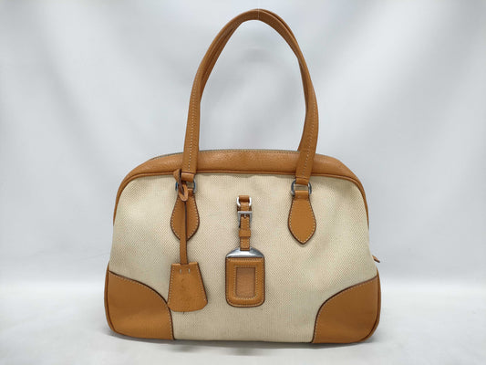 PRADA Canvas Leather Handbag Shoulder Bag Bag