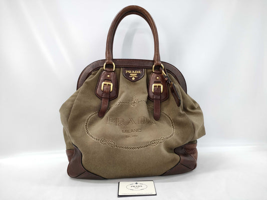 PRADA Jacquard Leather Clasp Handbag