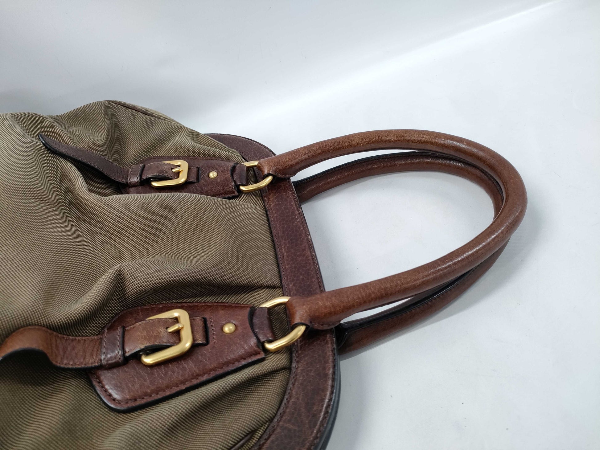 PRADA Jacquard Leather Clasp Handbag