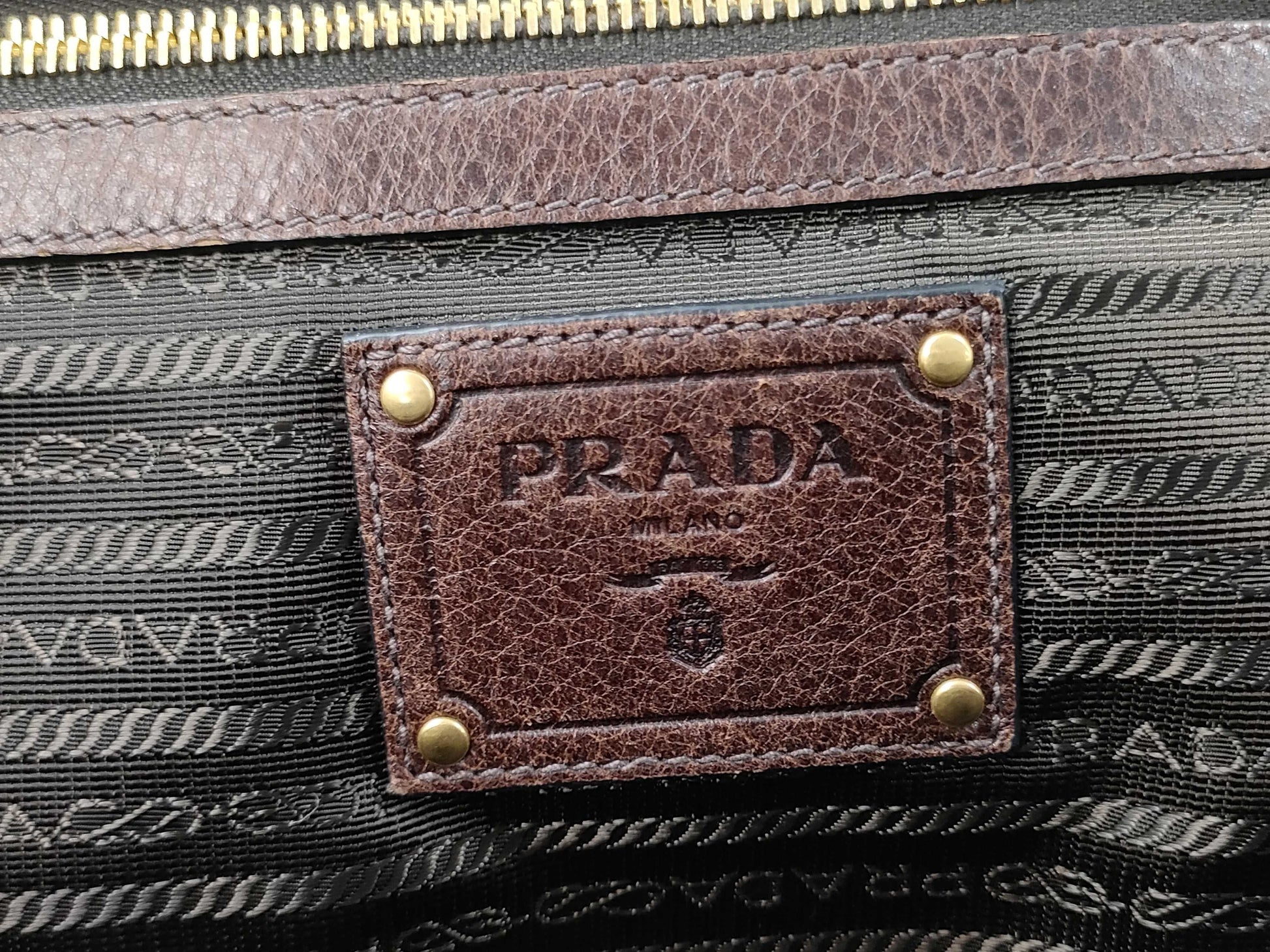 PRADA Jacquard Leather Clasp Handbag
