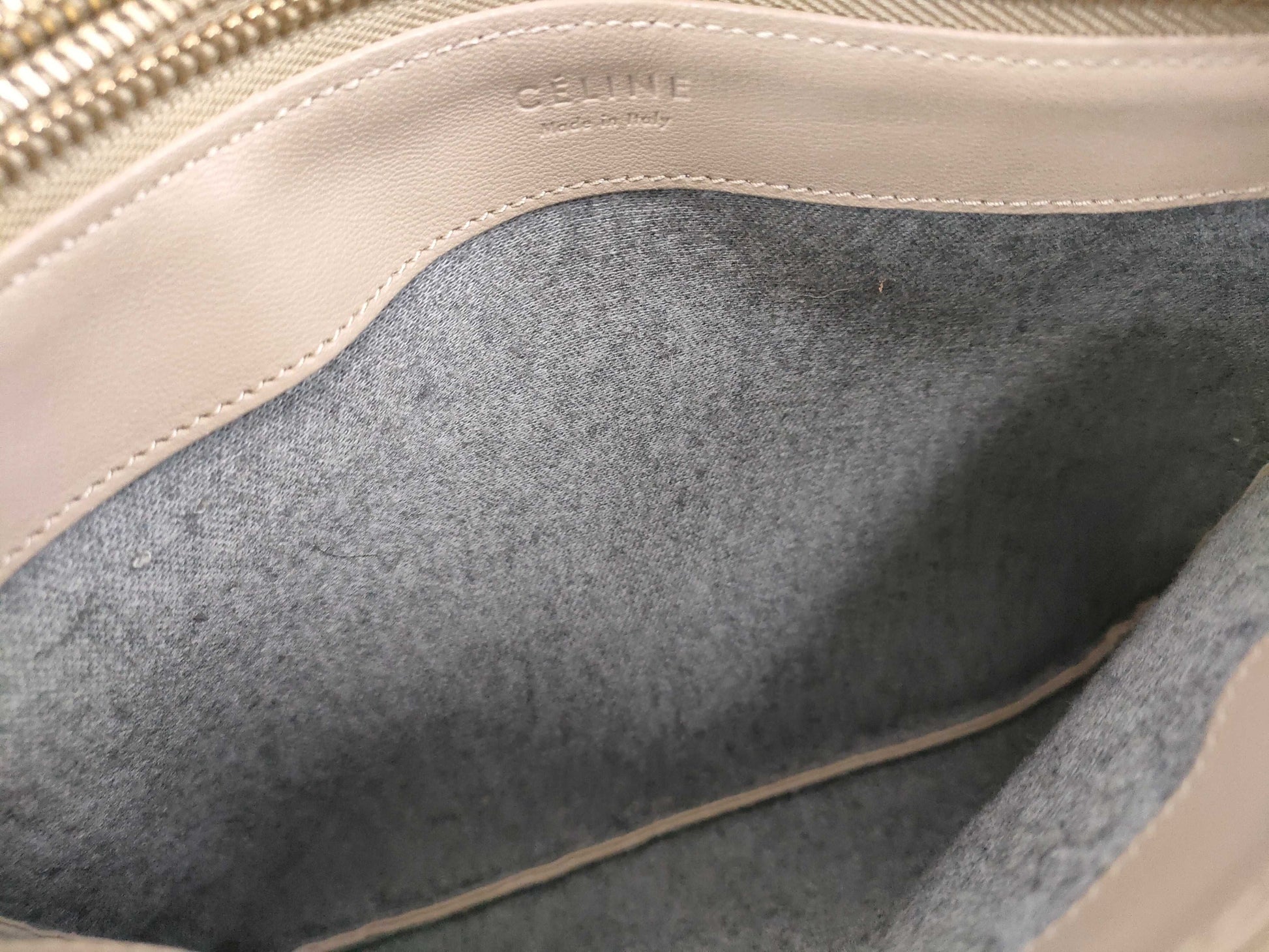 CELINE Trio Leather Shoulder Bag, Beige