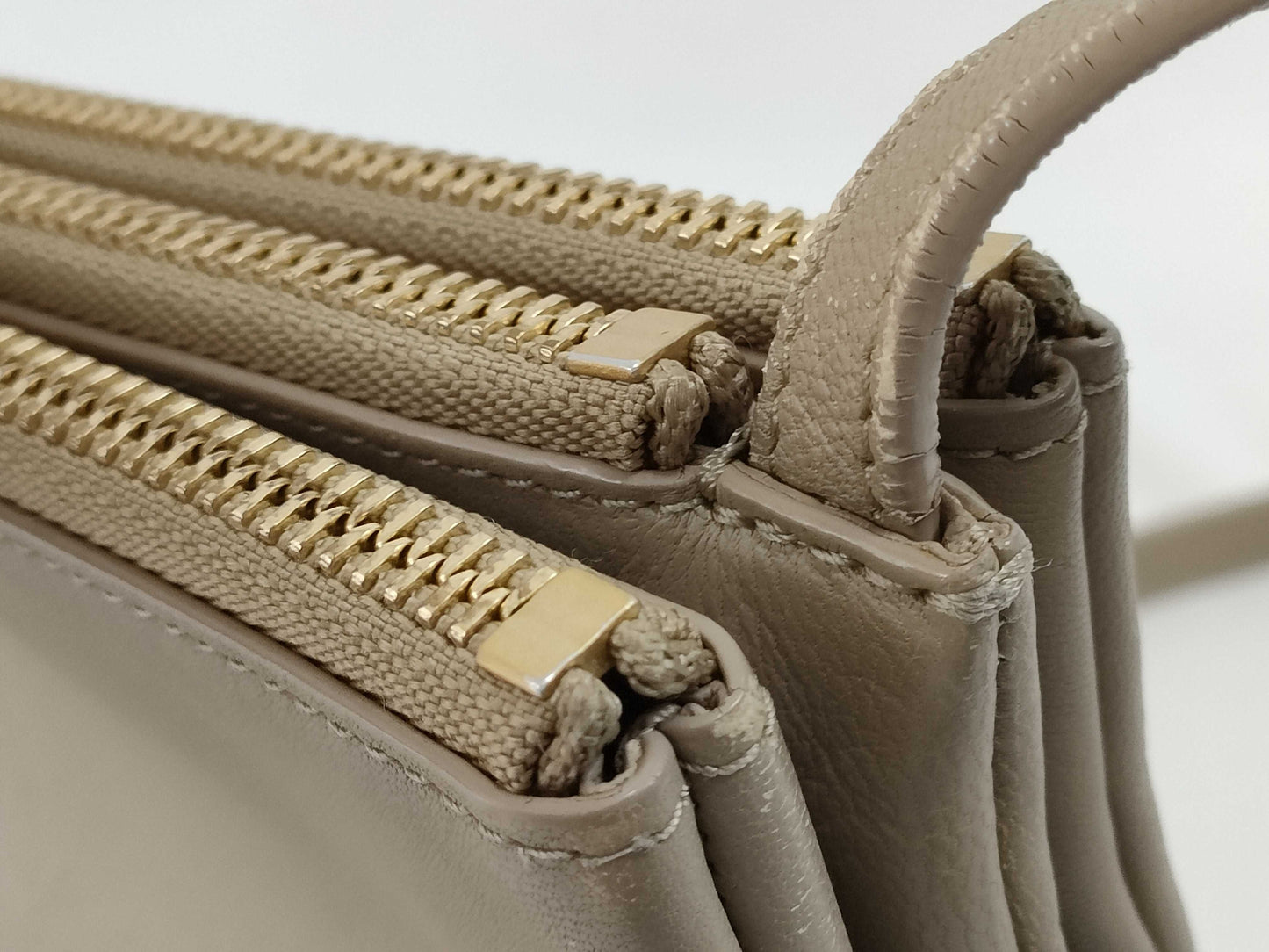CELINE Trio Leather Shoulder Bag, Beige