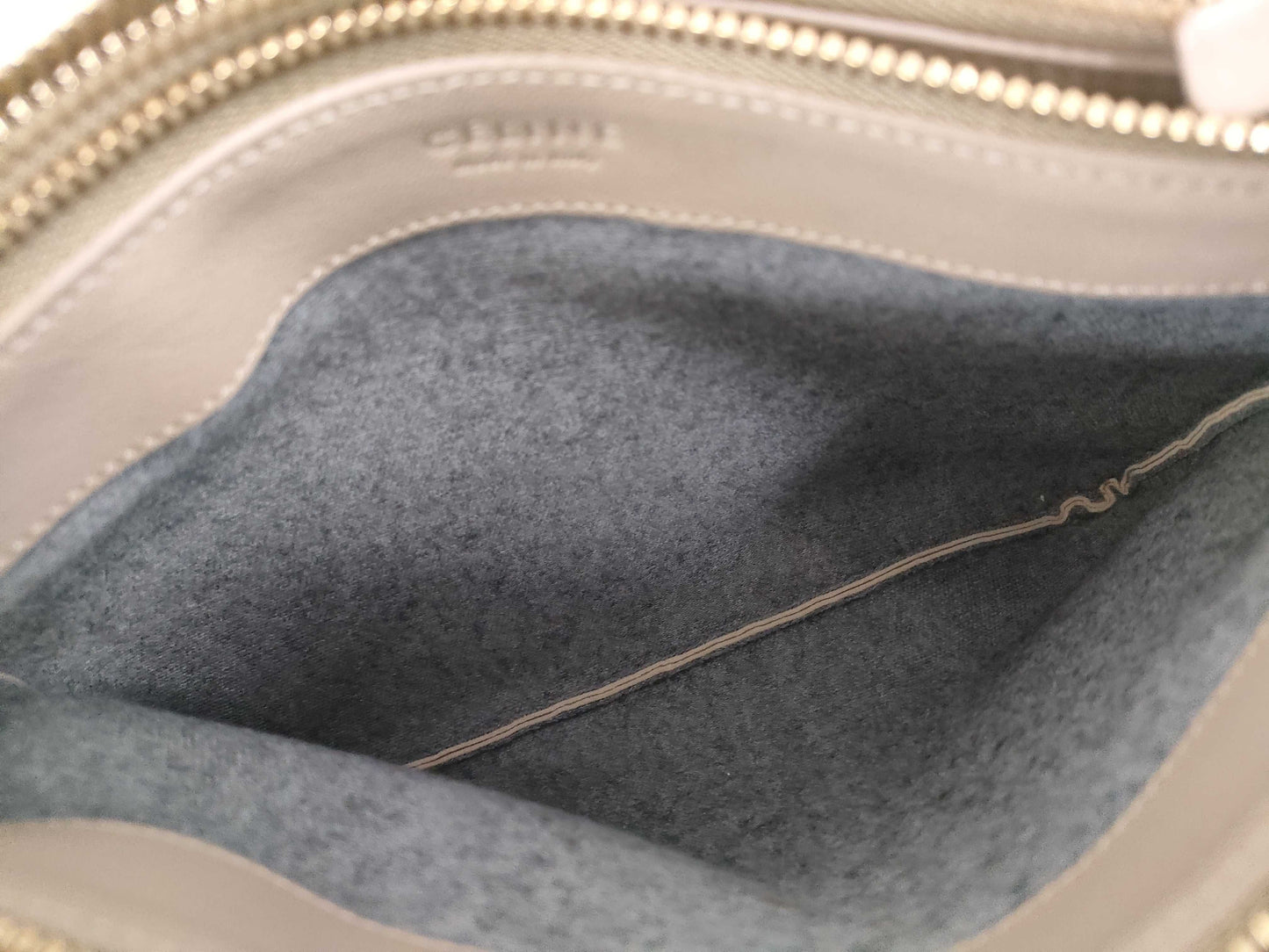 CELINE Trio Leather Shoulder Bag, Beige