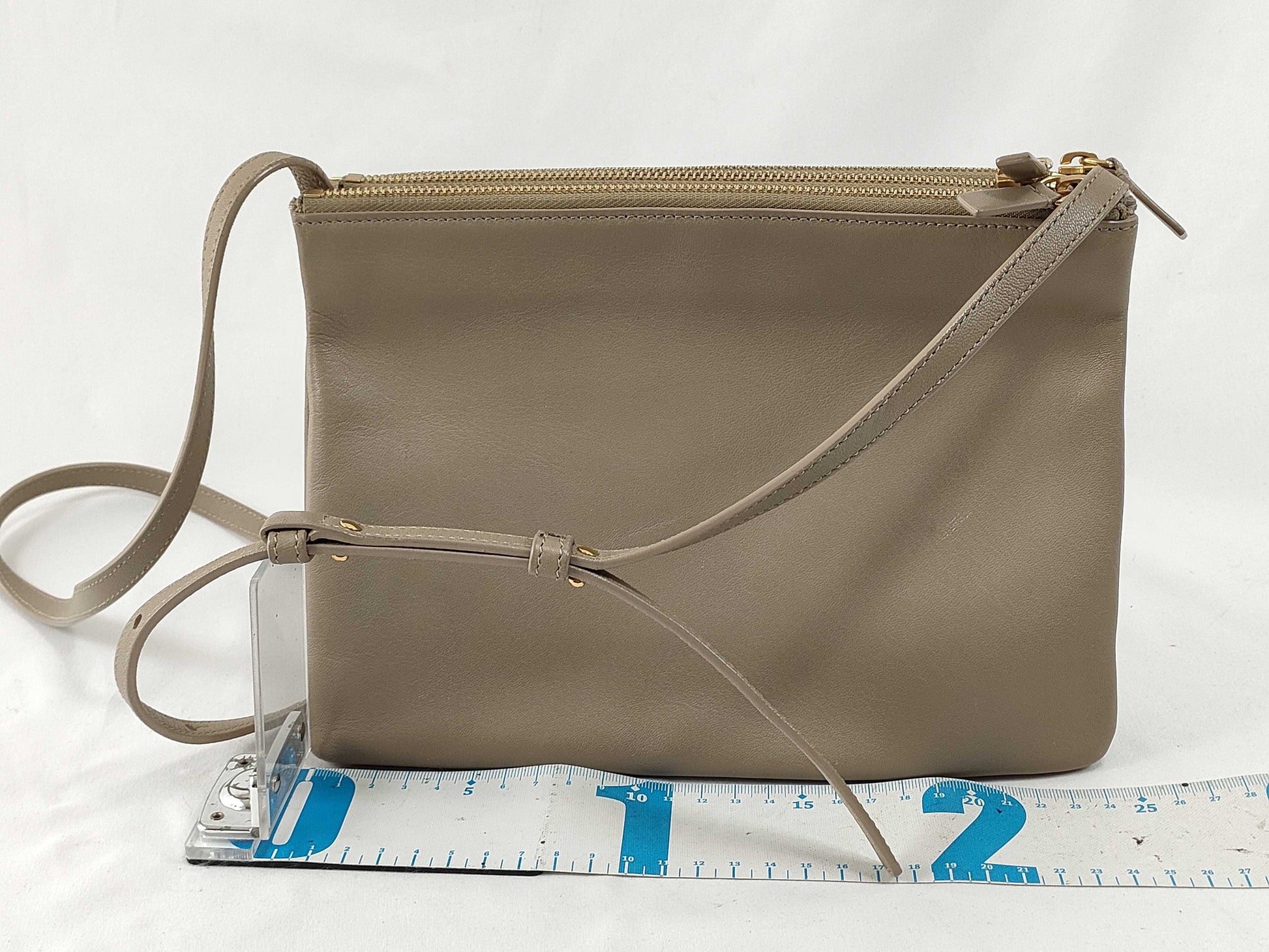 CELINE Trio Leather Shoulder Bag, Beige