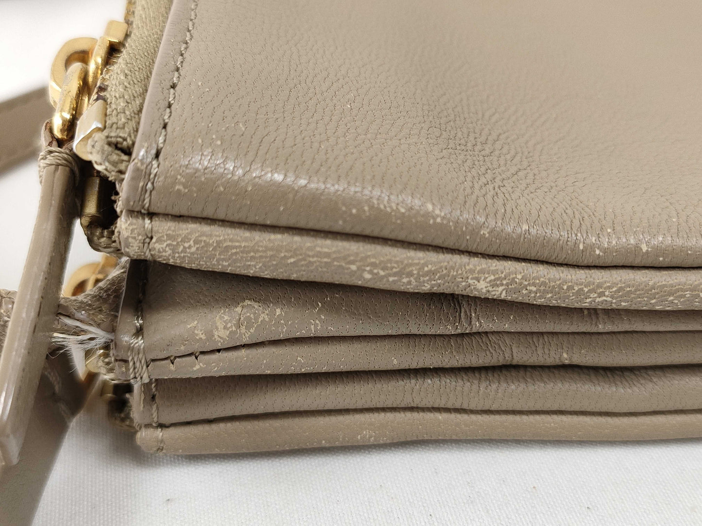 CELINE Trio Leather Shoulder Bag, Beige
