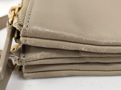 CELINE Trio Leather Shoulder Bag, Beige