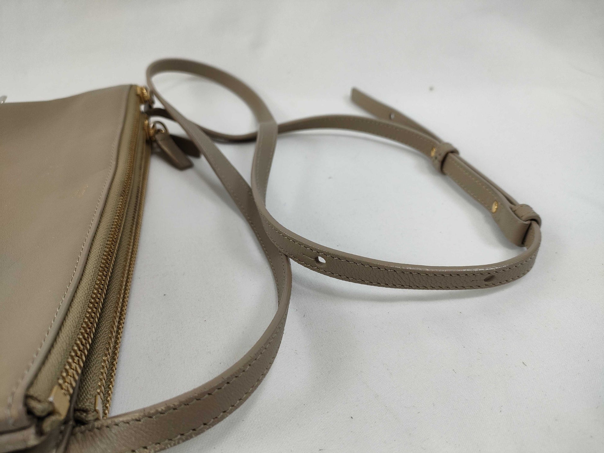 CELINE Trio Leather Shoulder Bag, Beige