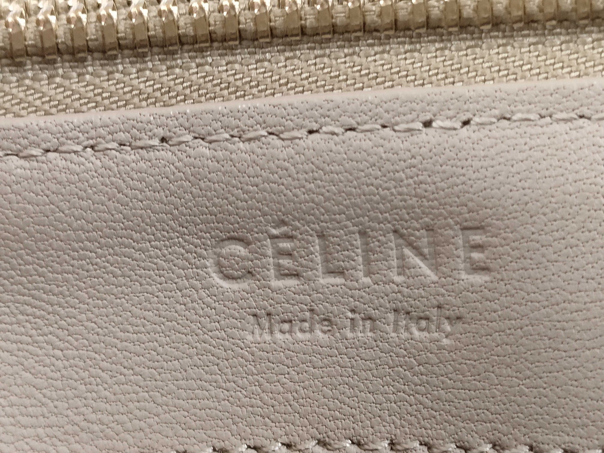 CELINE Trio Leather Shoulder Bag, Beige
