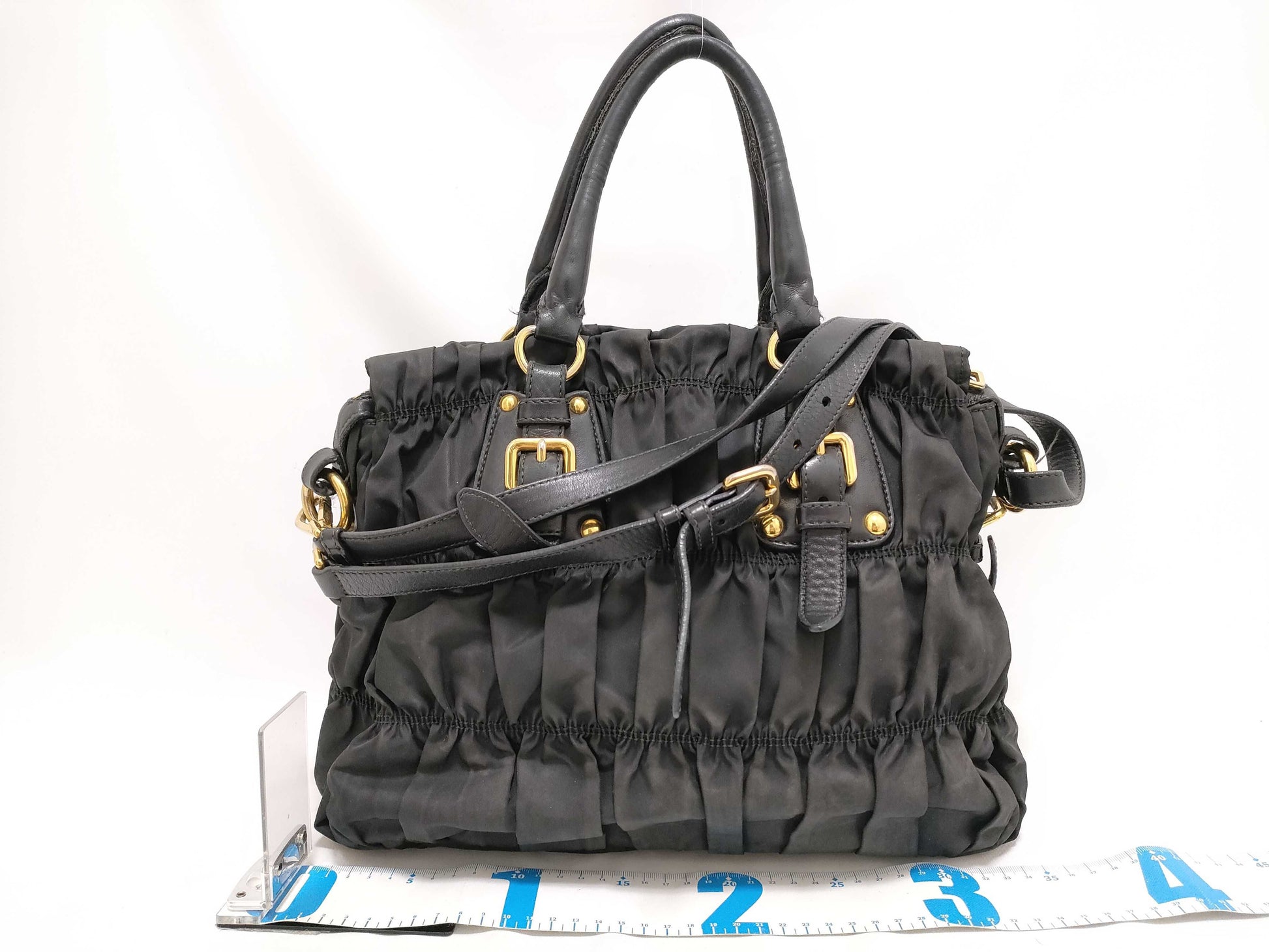 PRADA Nylon SG-Prada Tesut Gauffle Nylon x Leather 2-Way Handbag Black BN1792 Handbag