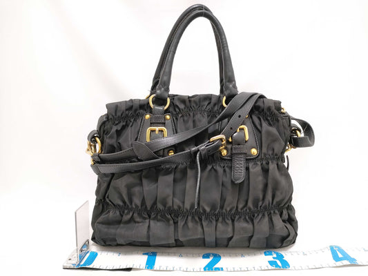 PRADA Nylon SG-Prada Tesut Gauffle Nylon x Leather 2-Way Handbag Black BN1792 Handbag