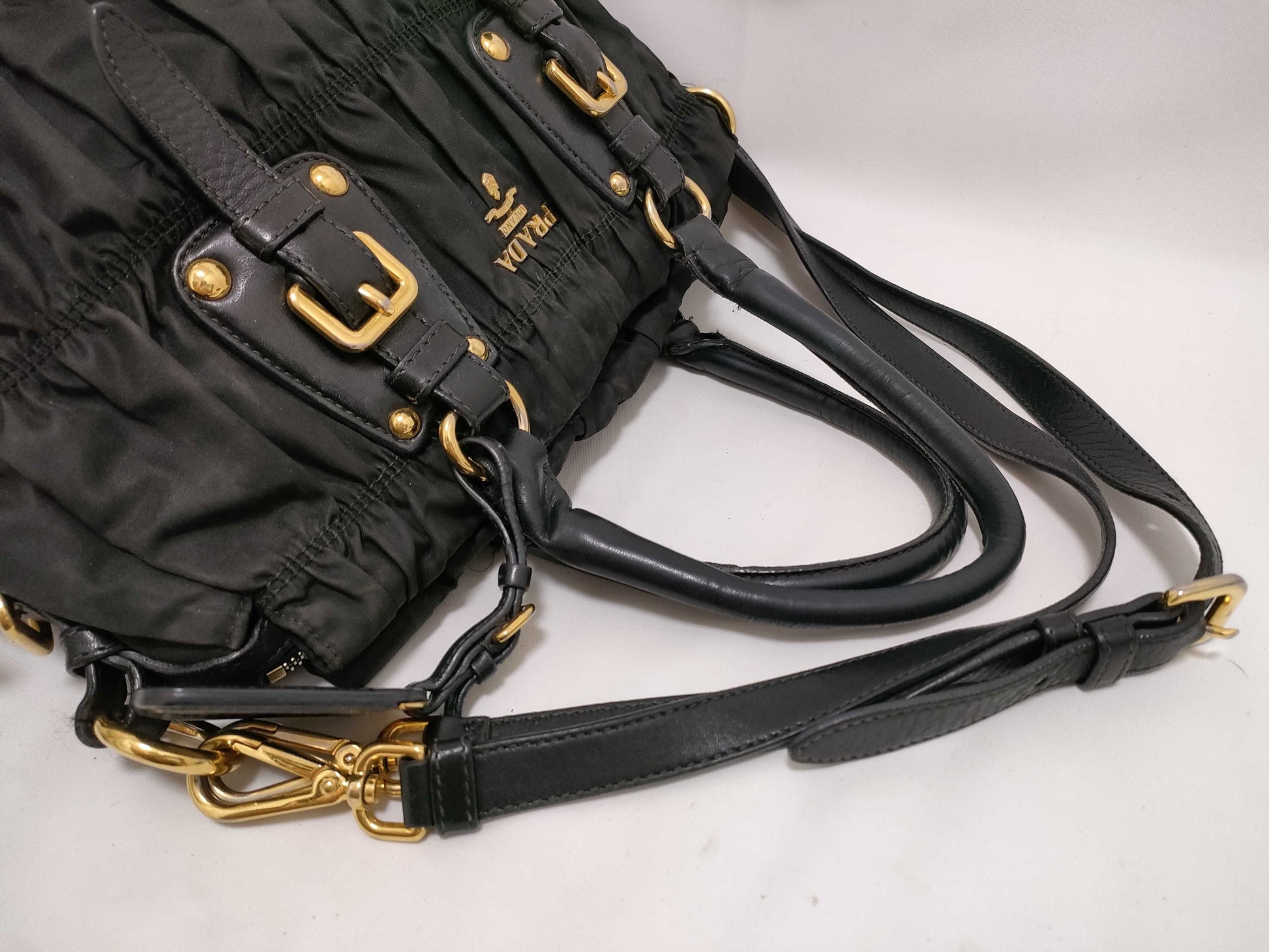 PRADA Nylon SG-Prada Tesut Gauffle Nylon x Leather 2-Way Handbag Black BN1792 Handbag