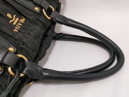 PRADA Nylon SG-Prada Tesut Gauffle Nylon x Leather 2-Way Handbag Black BN1792 Handbag