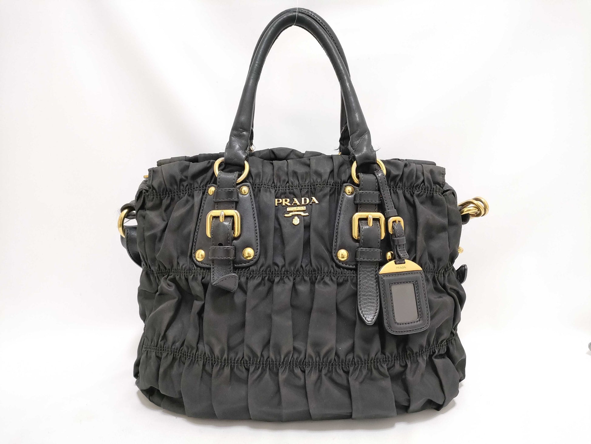 PRADA Nylon SG-Prada Tesut Gauffle Nylon x Leather 2-Way Handbag Black BN1792 Handbag
