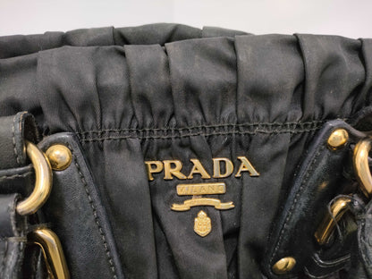 PRADA Nylon SG-Prada Tesut Gauffle Nylon x Leather 2-Way Handbag Black BN1792 Handbag