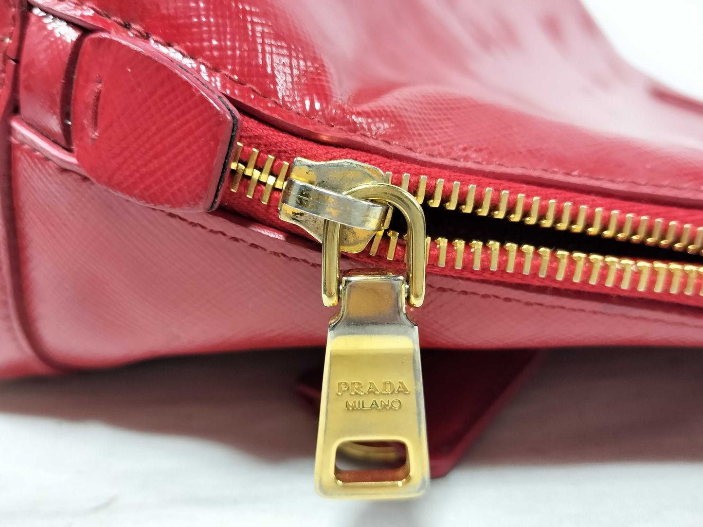 PRADA ID-Prada Patent Leather Red Saffiano Lux 30cm #180 Hand Bags GHW Handbag