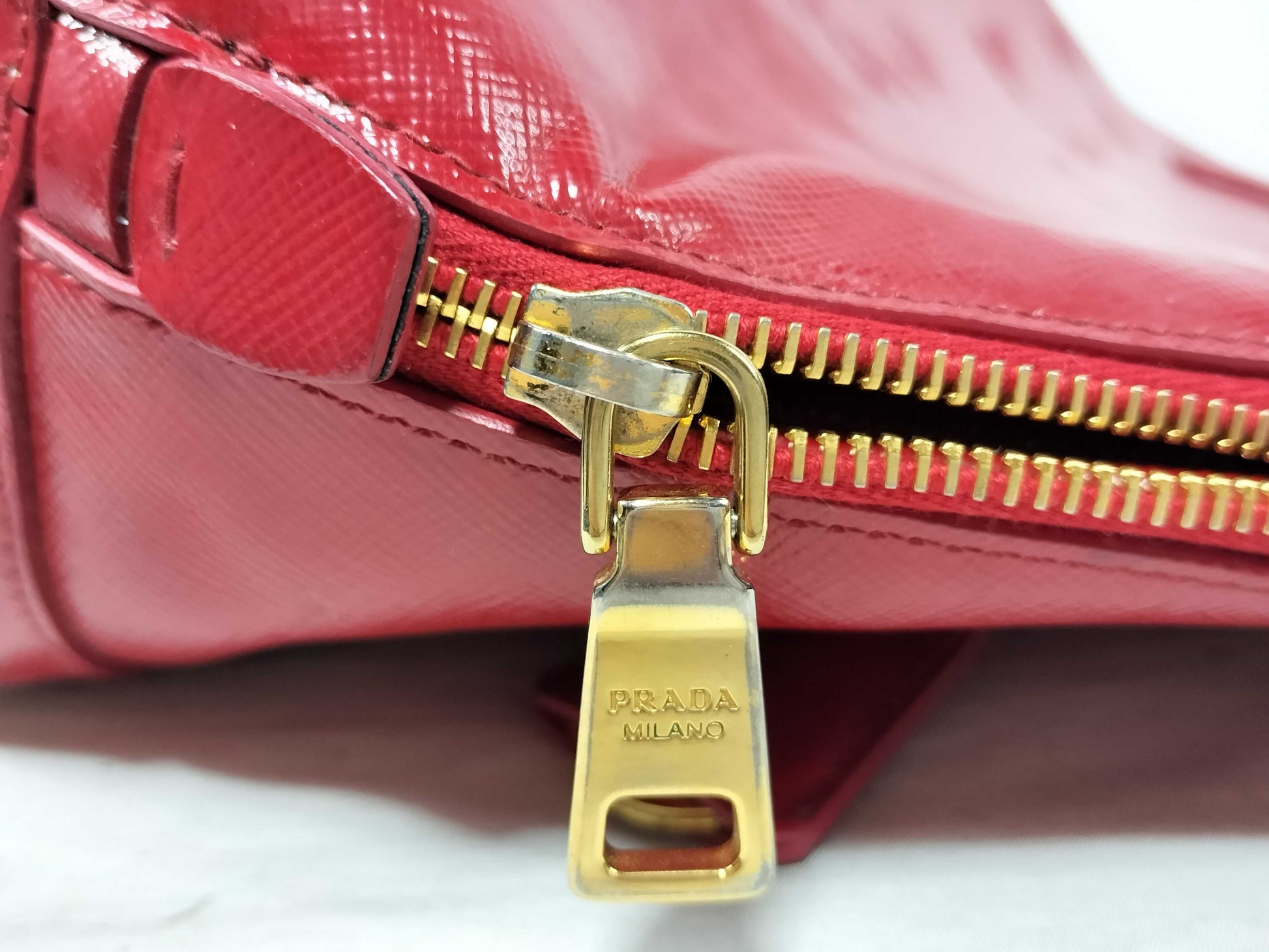 PRADA ID-Prada Patent Leather Red Saffiano Lux 30cm #180 Hand Bags GHW Handbag