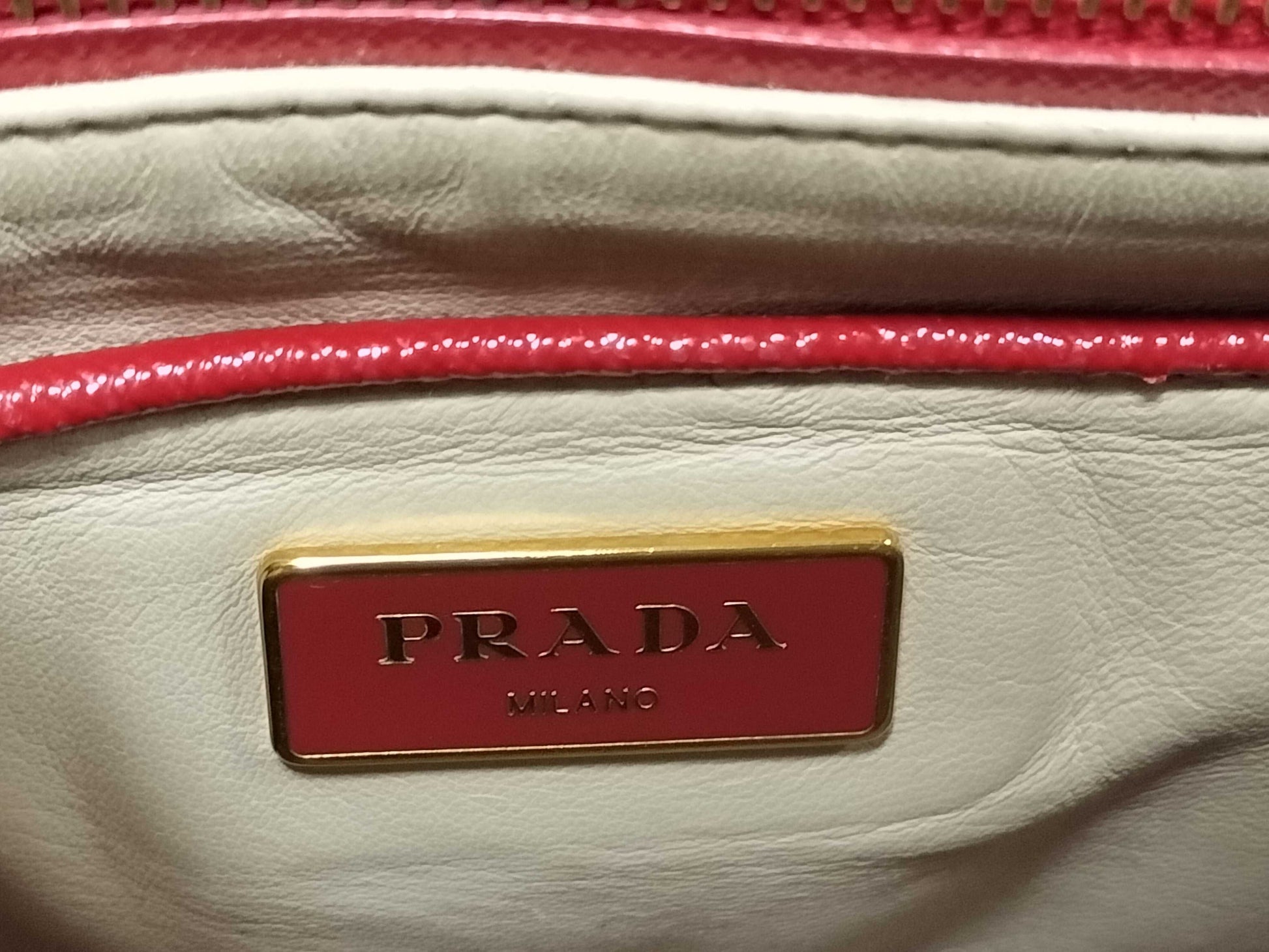 PRADA ID-Prada Patent Leather Red Saffiano Lux 30cm #180 Hand Bags GHW Handbag