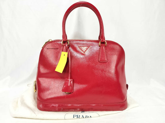 PRADA ID-Prada Patent Leather Red Saffiano Lux 30cm #180 Hand Bags GHW Handbag