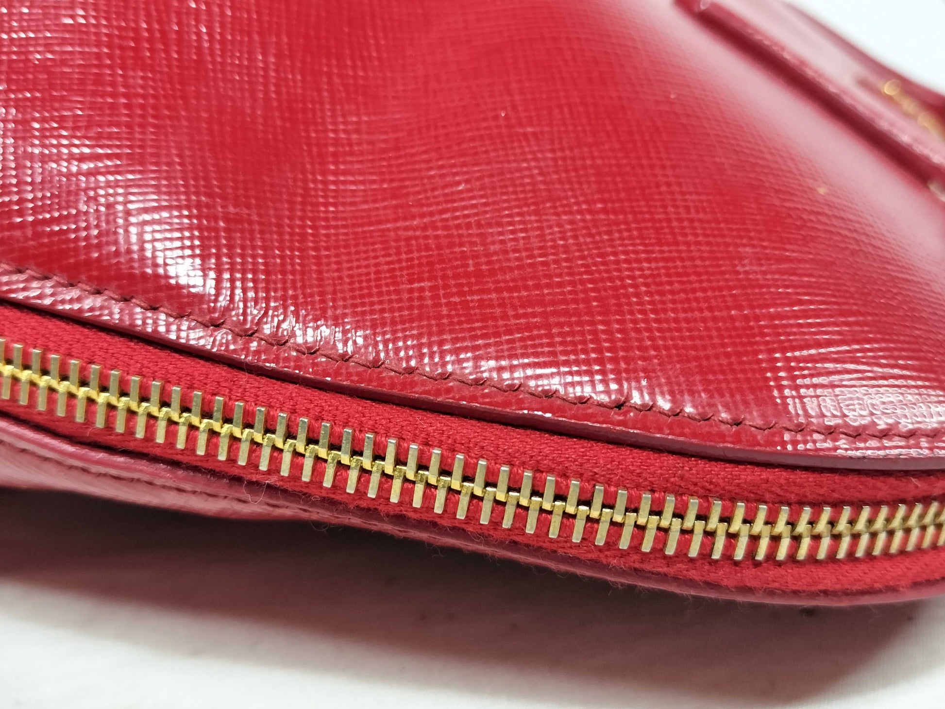 PRADA ID-Prada Patent Leather Red Saffiano Lux 30cm #180 Hand Bags GHW Handbag