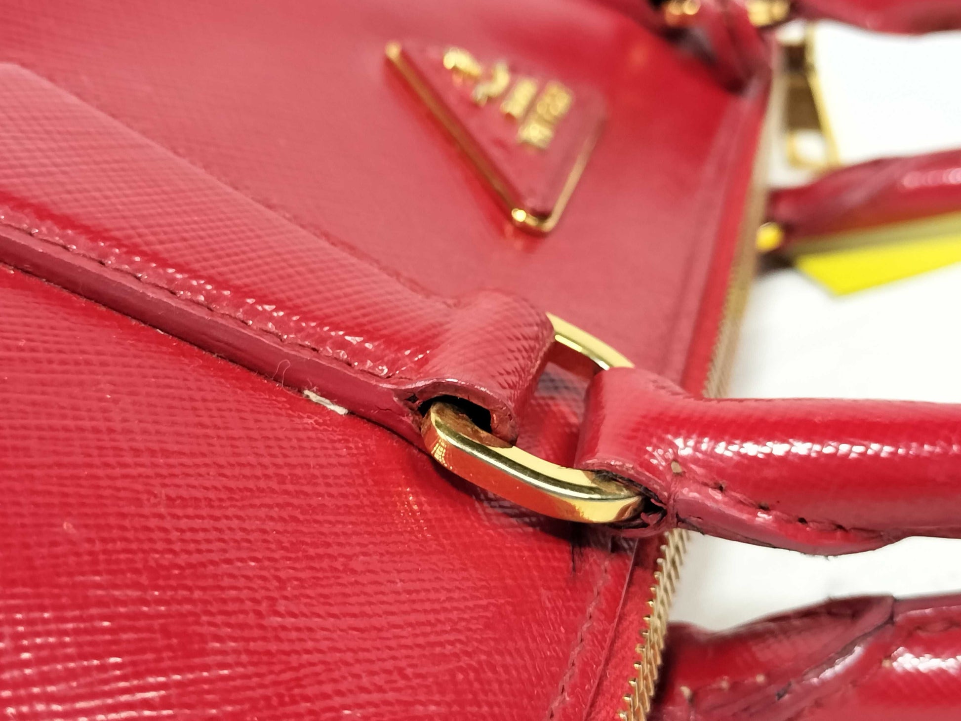 PRADA ID-Prada Patent Leather Red Saffiano Lux 30cm #180 Hand Bags GHW Handbag