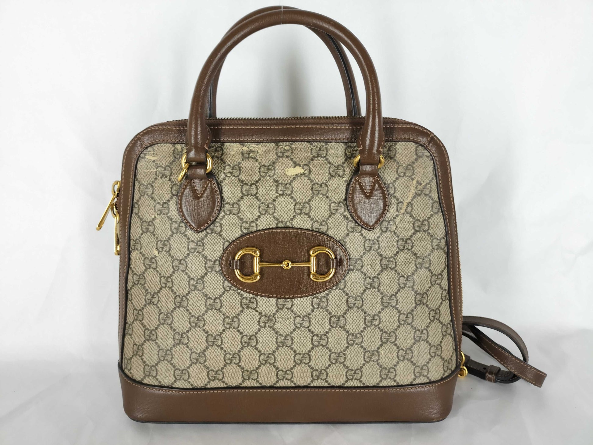 GUCCI GG Supreme ID-Gucci GG Supreme Horse Bits PVC & Leather 2-Way Handbag 620850 525040 With Handbag
