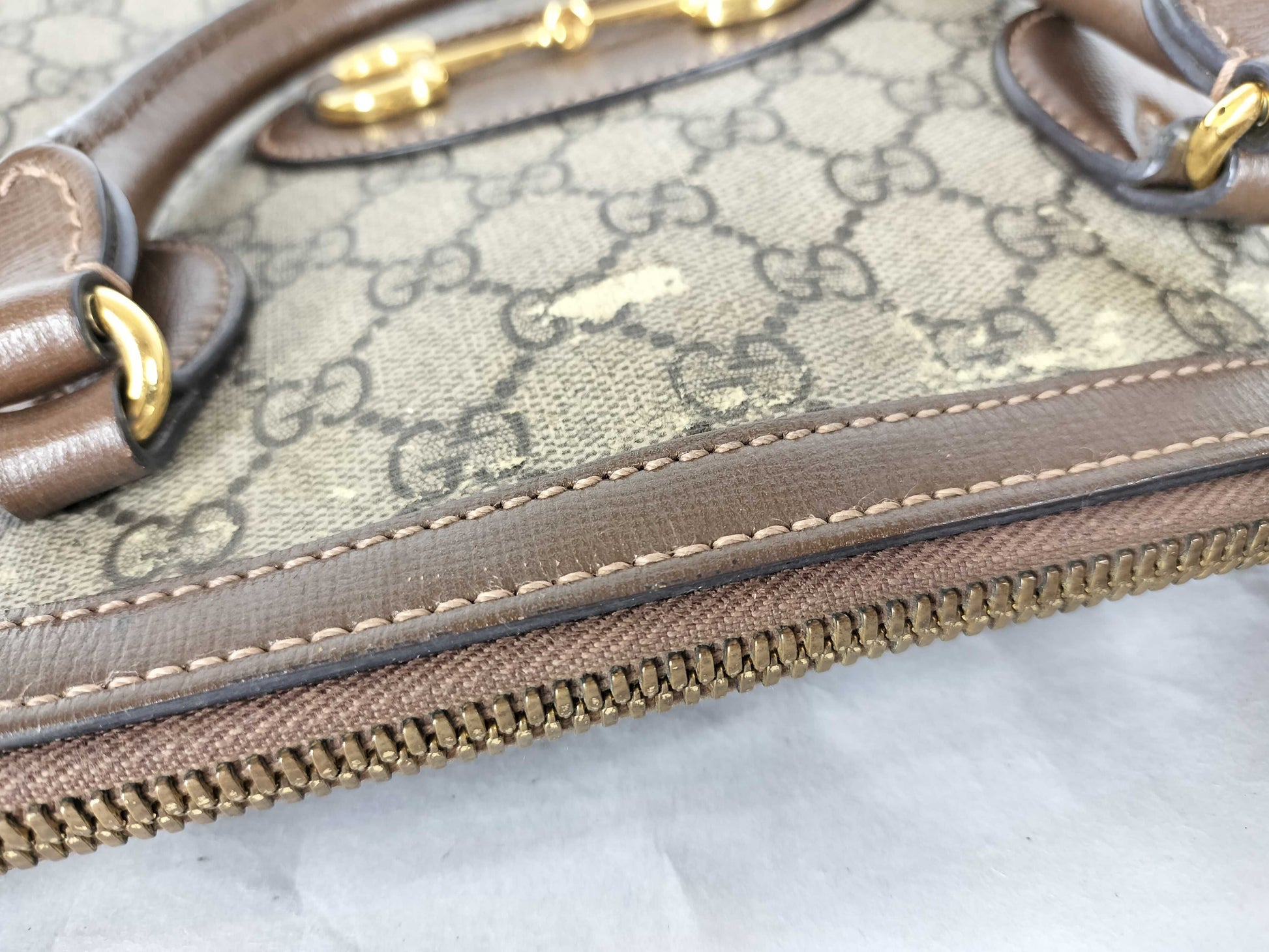 GUCCI GG Supreme ID-Gucci GG Supreme Horse Bits PVC & Leather 2-Way Handbag 620850 525040 With Handbag