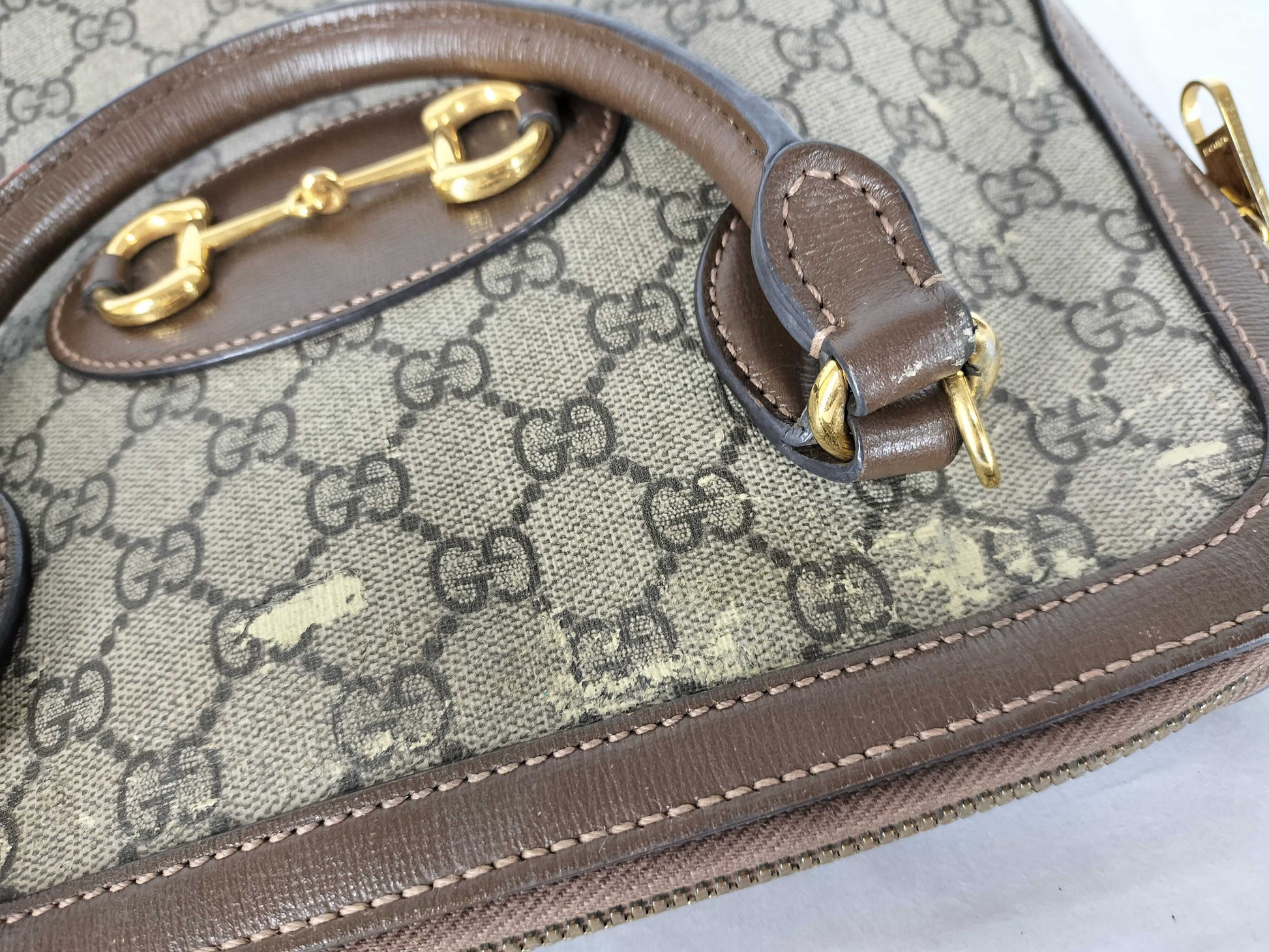 GUCCI GG Supreme ID-Gucci GG Supreme Horse Bits PVC & Leather 2-Way Handbag 620850 525040 With Handbag