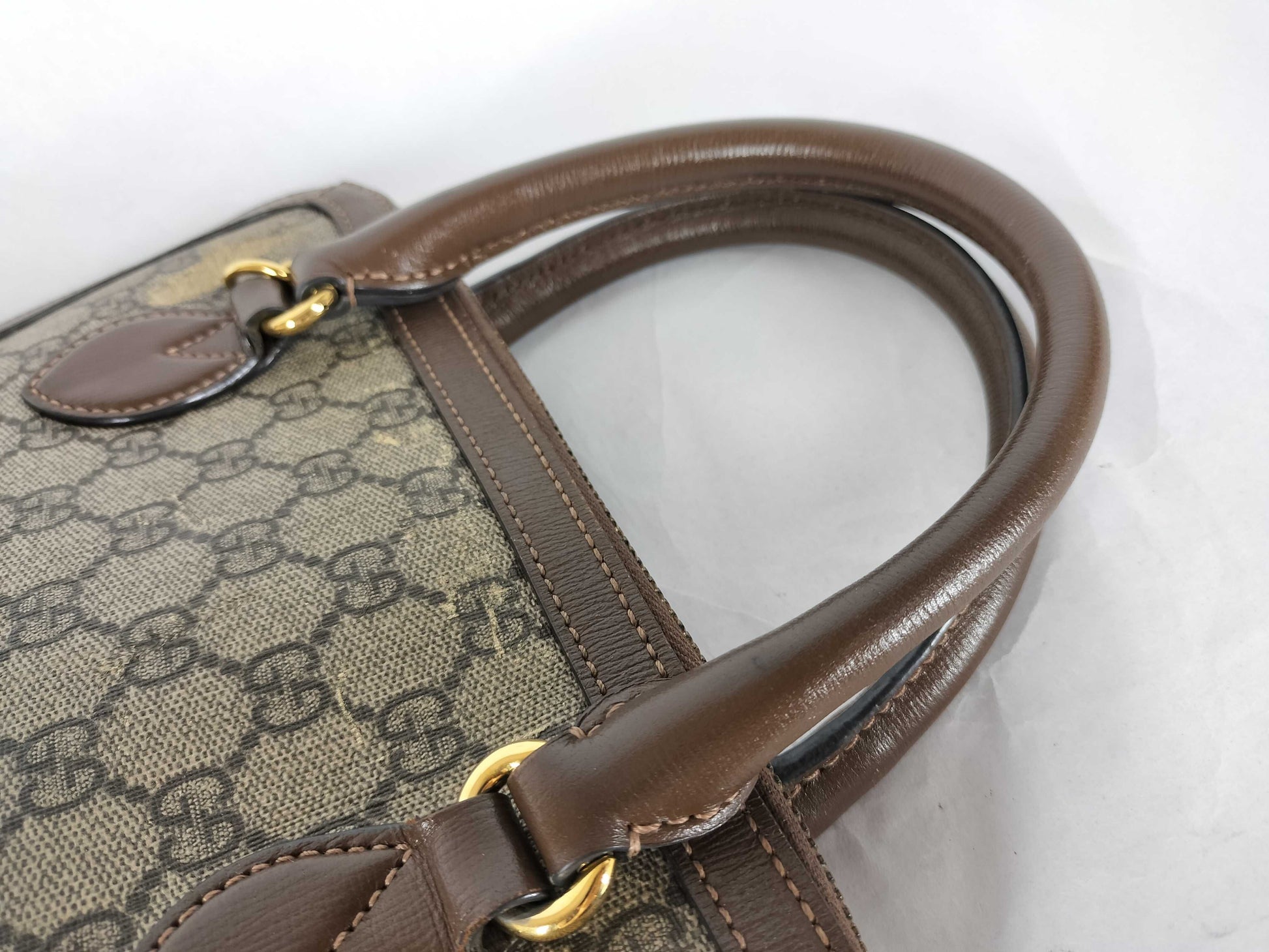 GUCCI GG Supreme ID-Gucci GG Supreme Horse Bits PVC & Leather 2-Way Handbag 620850 525040 With Handbag