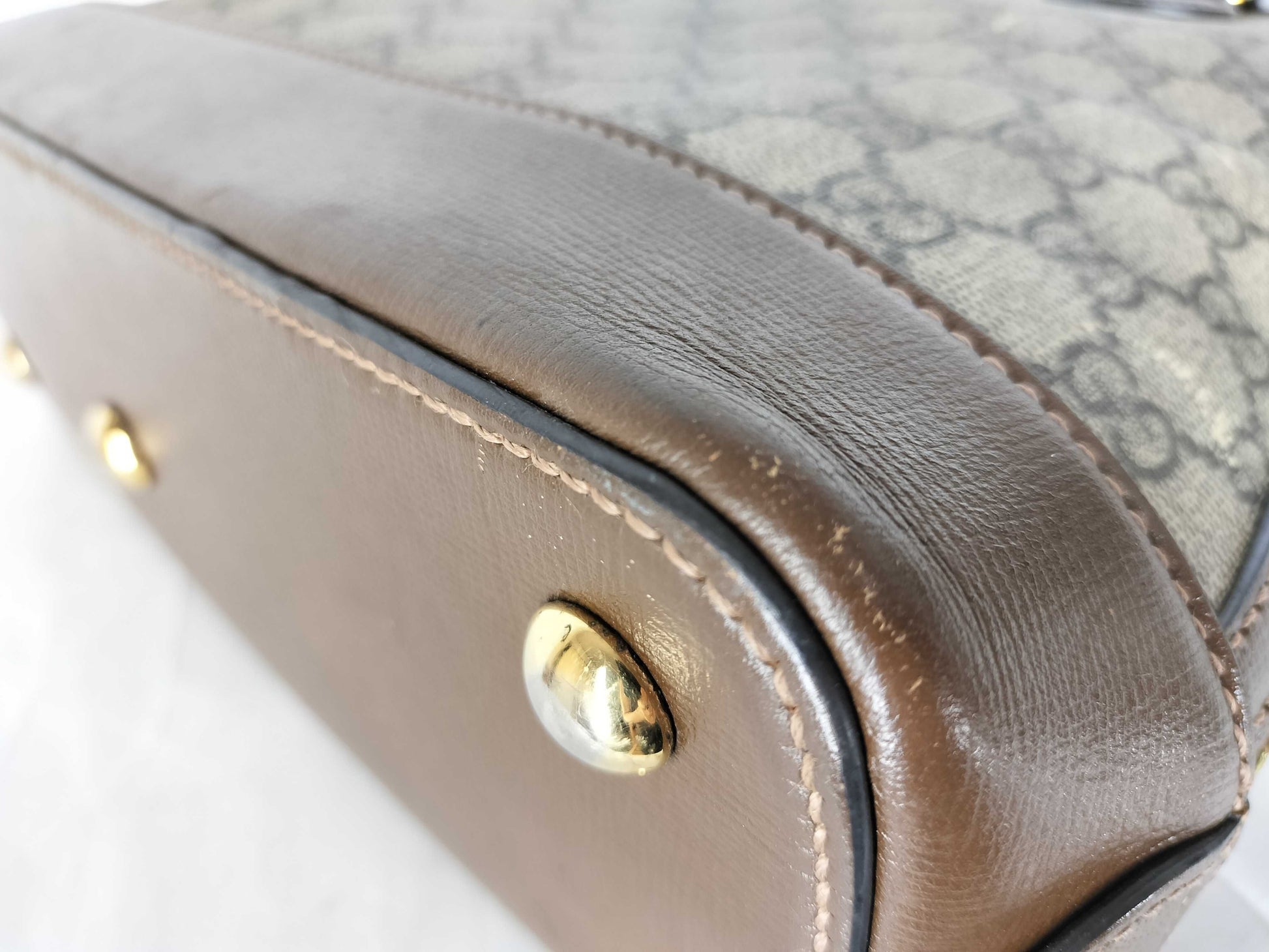 GUCCI GG Supreme ID-Gucci GG Supreme Horse Bits PVC & Leather 2-Way Handbag 620850 525040 With Handbag