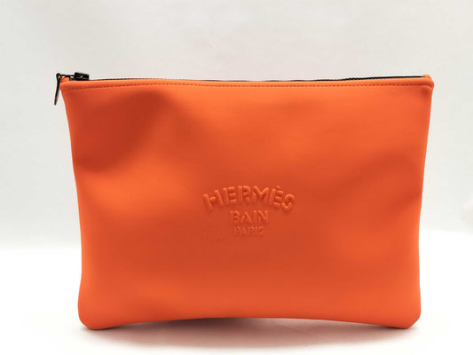 HERMES Truss Flat Neoban Polyamide Pouch Orange Clutch Bag