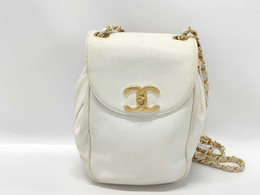 LOUIS VUITTON Chain Shoulder Bag/White Caviar Shoulder Bag