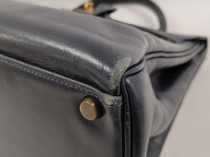 HERMES Kelly 32 Inner-stitched Box Calf Handbag in Navy