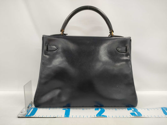 HERMES Kelly 32 Inner-stitched Box Calf Handbag in Navy