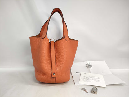 HERMES Picotin Lock PM Taurillon Orange Poppy T-stamped Handbag