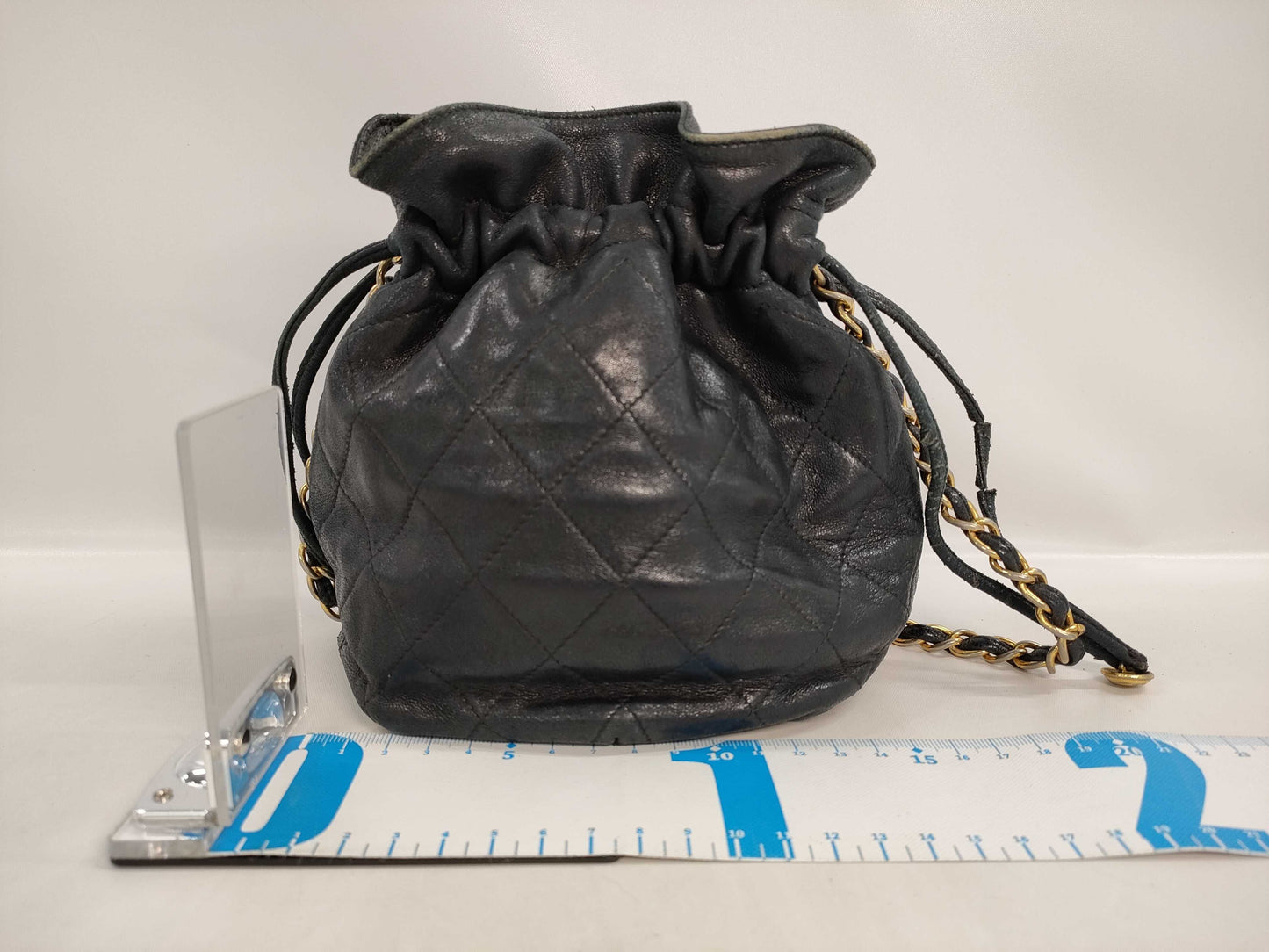 CHANEL Lamb Drawstring Pouch Chain Shoulder Bag Black 0753387