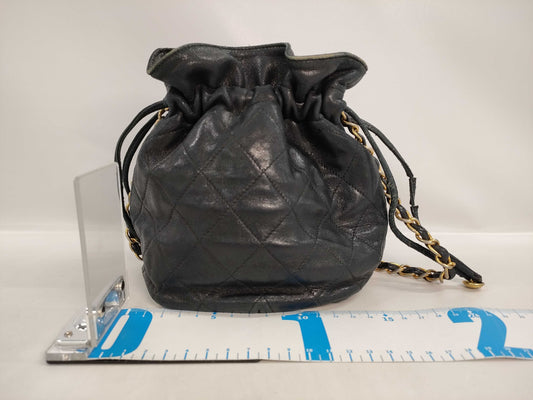 CHANEL Lamb Drawstring Pouch Chain Shoulder Bag Black 0753387
